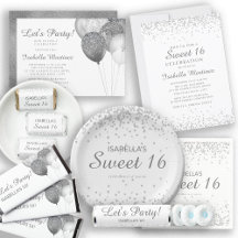 White With Silver Glitter Sweet 16 