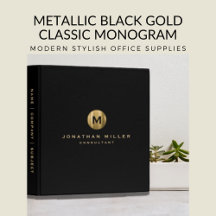 Metallic Monogram Black Gold Office Supplies