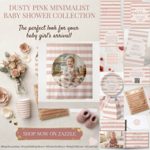 Dusty Pink Stripes Minimalist  Baby Girl Shower 