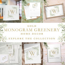 Gold Monogram Watercolor Greenery Home Decor Suite