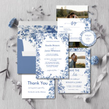 Elegant Dusty Blue Toile Floral Wedding Suite