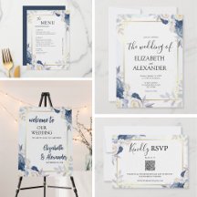Elegant Blue and Gold Floral Wedding Suite
