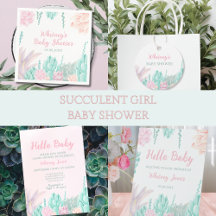 Succulent Watercolor Pink & Mint Girl Baby Shower