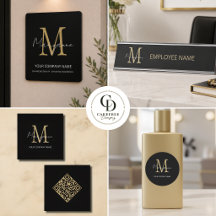 Monogram QR Code Black Gold Business Essentials