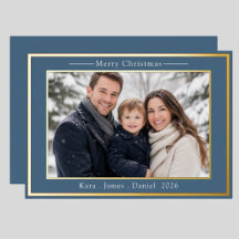 Personalized Family Photo Christmas Card Gold Foil