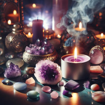 Purple Amethyst, Candles and Crystals