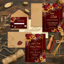 Burgundy roses sunflowers fall autumn wedding