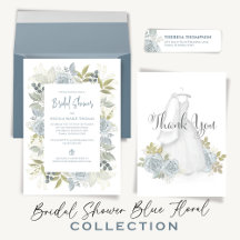 Bridal Shower Watercolor Blue Floral Bouquet