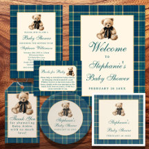 Green Tartan Plaid Vintage Teddy Bear Baby Shower