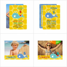CUTE WHALE KIDS CHILDREN BIRTHDAY PARTY INVITES