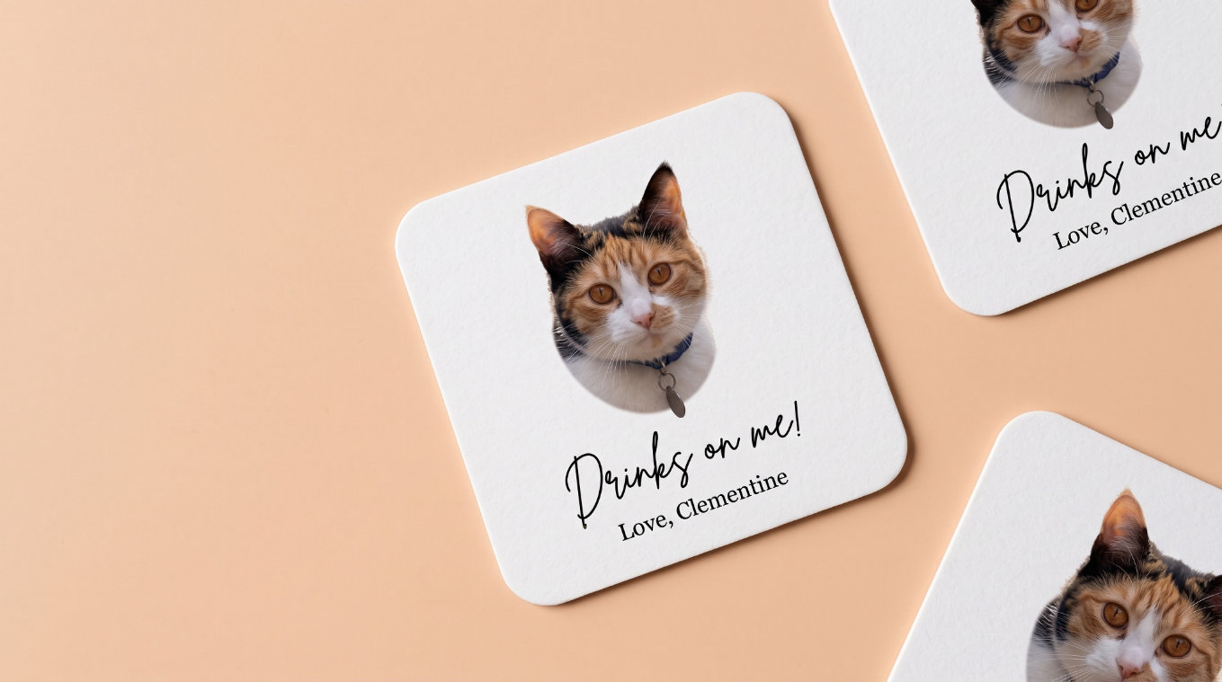 16:9 Coasters (Square): the personalized paper coaster with your pet's portrait