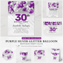 Purple Silver Glitter Balloon 001 Any Age Birthday