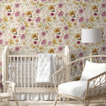 Pink Cream Watercolor Wildflower Pattern Decor