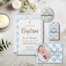 Blue Circle Pattern Gold Cross Baptism