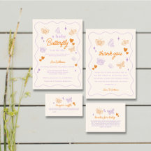 Cute Lavender & Orange Butterfly Baby Shower