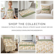 Orange Citrus Floral Peach Stripe Name Home Decor