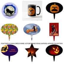 Halloween Home: Kitchenware Mugs Napkins Aprons