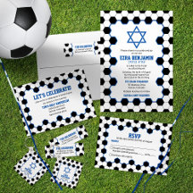 Soccer Ball Pattern Sport Bar Mitzvah Invite Set