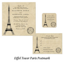 Vintage Eiffel Tower Paris Postmark Wedding