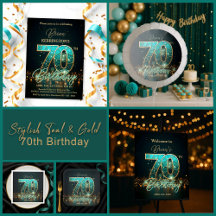 Elegant Stylish Teal and Gold 70th Birthday