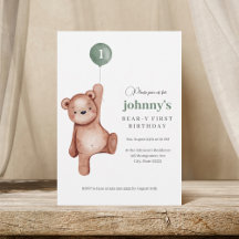 Teddy Bear Sage Green First Birthday