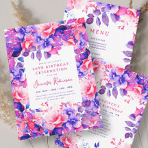 Purple Watercolor Floral 60th Birthday Set