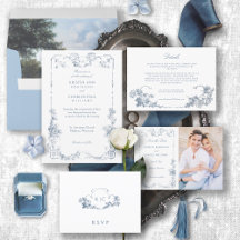 Elegant Classic Dusty Blue Floral