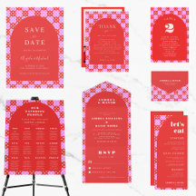 Pink Red Mid Century Modern Arch Wedding Suite 