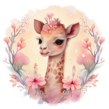 Cute Fluffy Fairy Baby Giraffe Watercolor