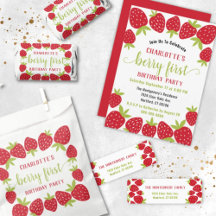 Berry First Cute Strawberry 1st Birthday Party Set