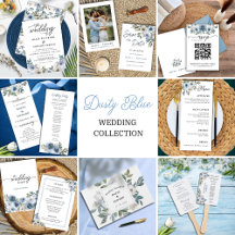 Elegant Dusty Blue Watercolor Floral Wedding Suite