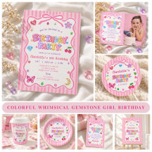Colorful Whimsical Gemstone Girl Birthday