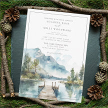 Mountain Lake Watercolor Forest Trees Wedding 