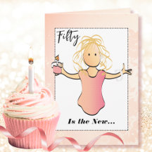 Funny 50th Female Cartoon Cute Birthday Cards 