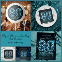 Glamorous Sparkling Teal Gemstone 80th Birthday