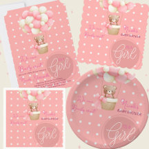 Bear Theme Pink Peach Hot Air Balloon Baby Shower