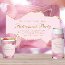 Chic Pink Gold Agate Retirement Party
