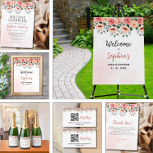 Watercolor Flowers Peach Color Boho Bridal Shower