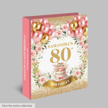 Blush Flowers Gold 80th Birthday Ring Binders 9-80