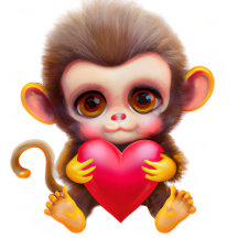 Cute Valentine Baby Monkey with Red Heart
