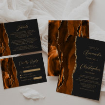 Agate Burnt Orange Gold Script Dark Wedding Suite