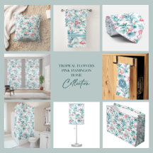 Pink Flamingos  Tropical Flowers Pattern