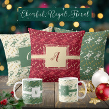 Cheerful Regal Floral Red, Green, Ivory Collection