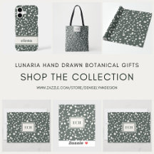 Dark Green Lunaria Hand Drawn Botanical Gifts