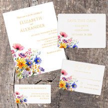 Wildflowers and Gold Foil Wedding Invitation Suite
