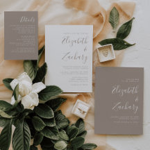 Modern Minimalist Script Taupe Wedding Suite