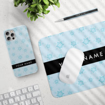 Ice Blue Snowflakes, Black, Your Name