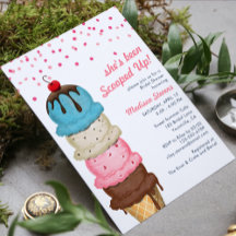 Summer Ice Cream Modern Watercolor Bridal Shower