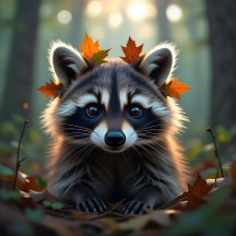 Adorable Raccoon in Fall Leaves