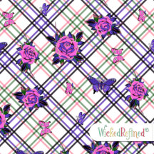 Tattoo Style Roses Skull Butterflies Plaid Purple